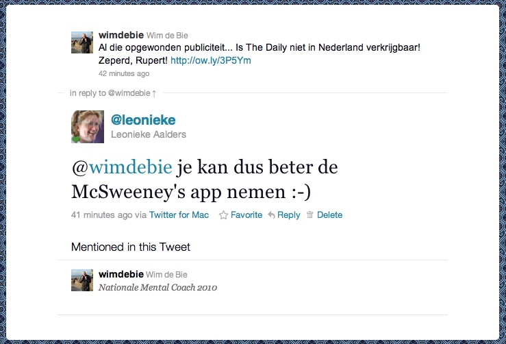 reply van mij op tweet Wim de Bie